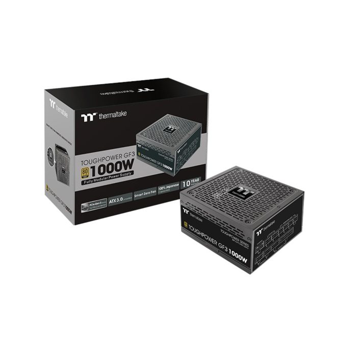 Блок питания, Thermaltake, Toughpower GF3 1000W, PS-TPD-1000FNFAGE-4, 1000W, ATX 3.0, Gold, APFC, 20+4pin, 4+4pin, 8pin, 12*Sata, 4*Molex, 4*PCI-E 6+2pin, PCI-E 12+4pin, FDD, Modular, Вентилятор 13.5см, 150х86х160мм, Чёрный