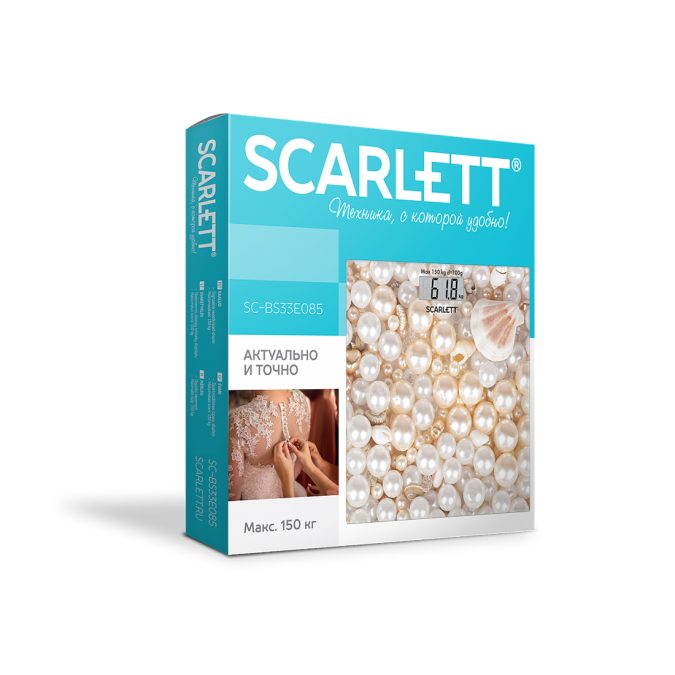 Весы, Scarlett, SC-BS33E085, Электронные, Материал корпуса стекло, Максимальный вес 180 кг, Автоматическое включение/выключение, Тип батарейки CR2032