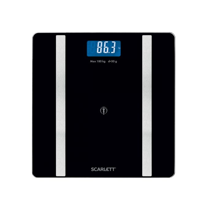 Весы, Scarlett, SC-BS33ED110, Материал корпуса стекло ABS-пластик, Макс вес 180 кг, Автоматическое включение/выключение, Тип батарейки AAA, Bluetooth, Черный