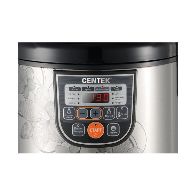 Мультиварка, Centek, CT-1498 Ceramic, Чёрный/сталь, 700Вт, 5.0л, Керамическое покрытие чаши,10 пр-м, Цвет Серебритсый