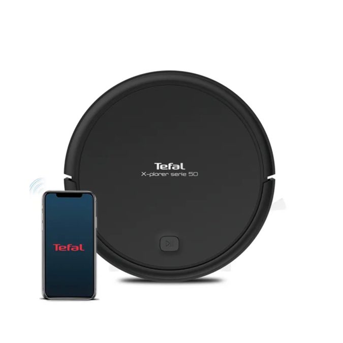 Робот-пылесос, Tefal, RG7365WH, Мощность всасывания 1300 ПА, Время работы до 150 мин, 3 режима работы, Контейнер для пыли 0,25 л, Wi-Fi, Набор для влажной уборки с2-мя тряпками , Гироскоп + карта, Черный