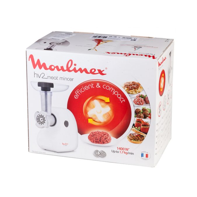 Мясорубка, Moulinex, ME208139, Мощность 1400 Вт, Производительность 1,7 кг/мин, 2 решетки, Белый