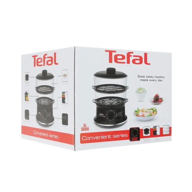 Пароварка, Tefal, VC140131, Мощность 900 Вт, 2 яруса, Объем резервуара для воды 1.5л, Автоотключение, Таймер, Чаша для риса, 2 чаши, Черный