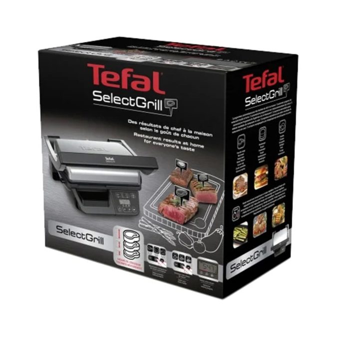 Гриль, Tefal, GC740B30, Мощность 2000Вт, 3 автоматические программы, Ручной режим, Размер рабочей поверхности 30x20 см, Регулируемый термостат 120 °C-270 °C, Стальной