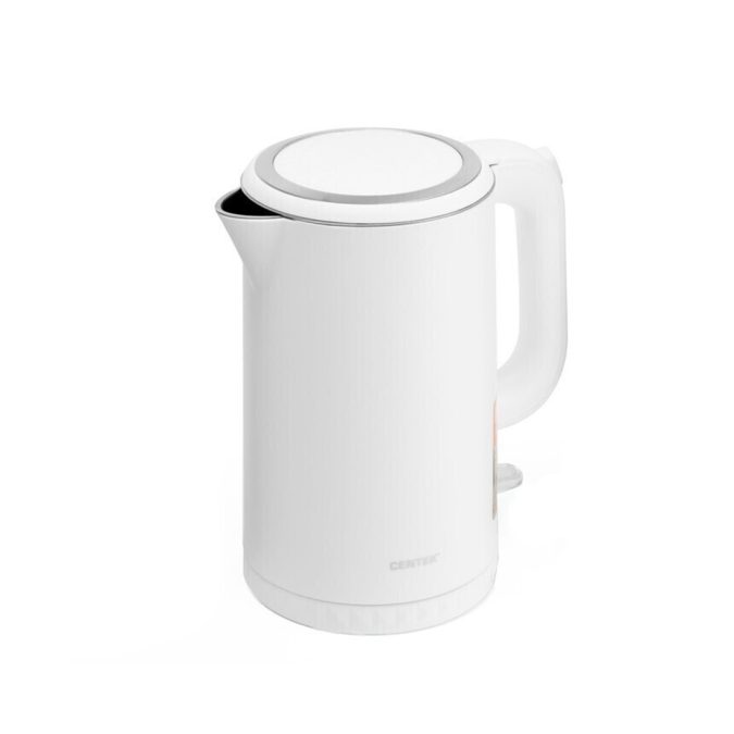 Чайник электрический, Centek, CT-0020, Металл 1.7л, 2200W, Бесшовная колба, двойные стенки, Белый