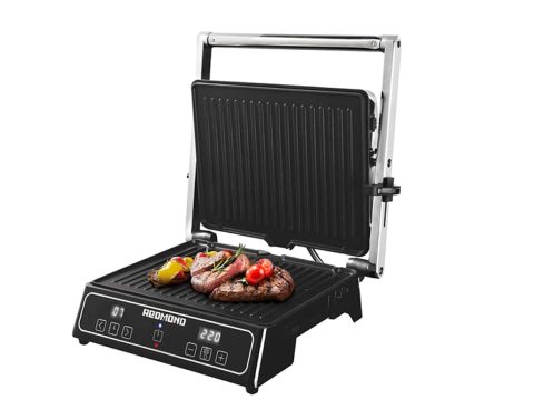 Гриль, Redmond, SteakMaster RGM-M809, Мощность 2000 Вт, Диапазон температур нагрева 120-230°С, Угол открытия крышки 180°, Съемные панели, Черный