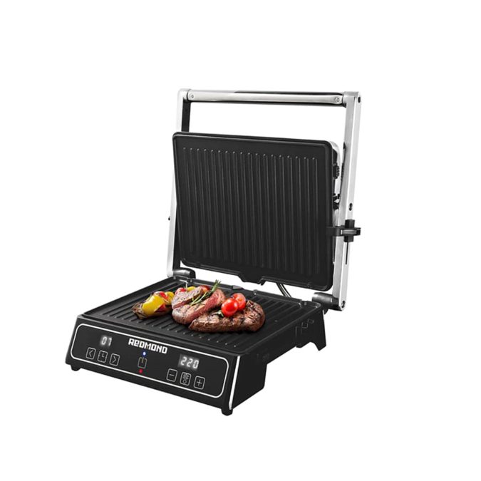 Гриль, Redmond, SteakMaster RGM-M809, Мощность 2000 Вт, Диапазон температур нагрева 120-230°С, Угол открытия крышки 180°, Съемные панели, Черный