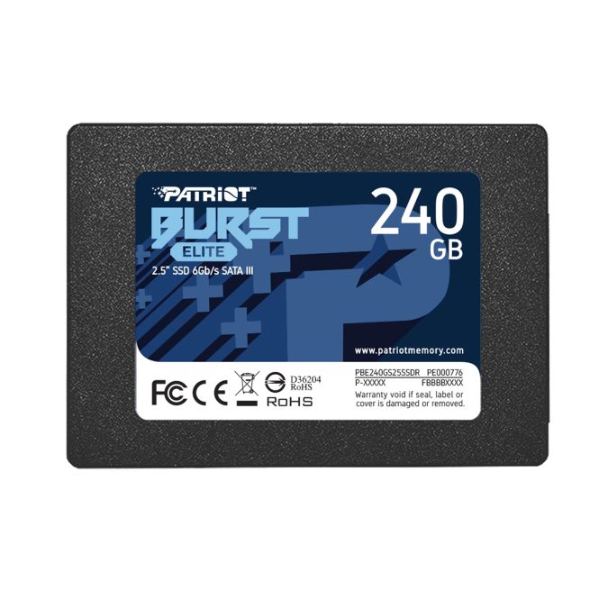 Твердотельный накопитель SSD, Patriot, Burst Elite PBE240GS25SSDR, 240 GB, SATA, 450/320 Мб/с
