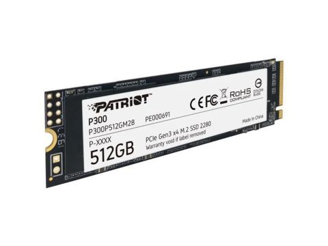 Твердотельный накопитель SSD, Patriot, P300 PP300P512GM28, 512 GB, M.2 NVMe PCIe 3.0x4, 1700/1100 Мб/с