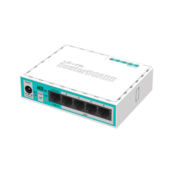 Маршрутизатор, MikroTik, RB750r2, hEX lite, 5 портов 10/100M, Passive PoE in, RouterOS (4), -40°C to 70°C, plastic case