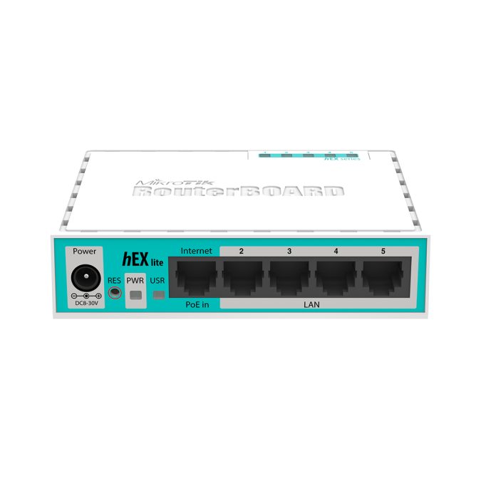 Маршрутизатор, MikroTik, RB750r2, hEX lite, 5 портов 10/100M, Passive PoE in, RouterOS (4), -40°C to 70°C, plastic case