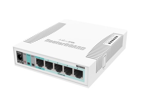 Коммутатор, MikroTik, CSS106-5G-1S, RB260GS, 5 портов 10/100/1000M, 1 порт SFP, Passive PoE in, SwOS, -20°C to 70°C, plastic case