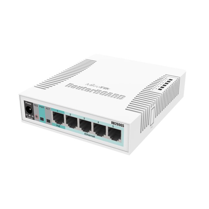 Коммутатор, MikroTik, CSS106-5G-1S, RB260GS, 5 портов 10/100/1000M, 1 порт SFP, Passive PoE in, SwOS, -20°C to 70°C, plastic case