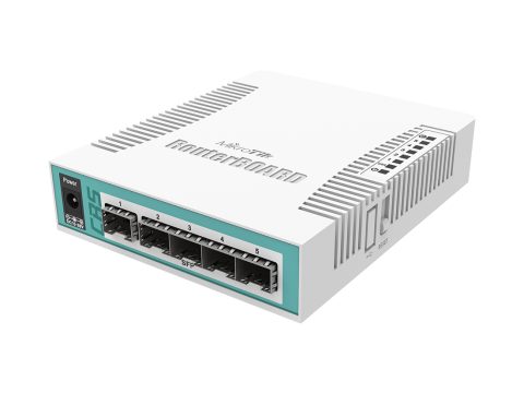 Коммутатор, MikroTik, CRS106-1C-5S, Cloud Router Switch, 5 портов SFP, 1 порт комбо, Passive PoE in, RouterOS (5), -20°C to 70°C, plastic case