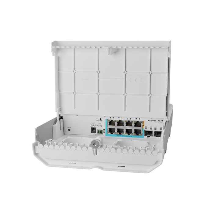 Коммутатор, MikroTik, CSS610-1Gi-7R-2S+OUT, netPower Lite 7R, 8 портов 10/100/1000M (Ether8 Passive PoE 0,6A), Ether1-7 Passive PoE in (Reverse), 2 порта SFP+, SwitchOS Lite, -40°C to 70°C, outdoor case