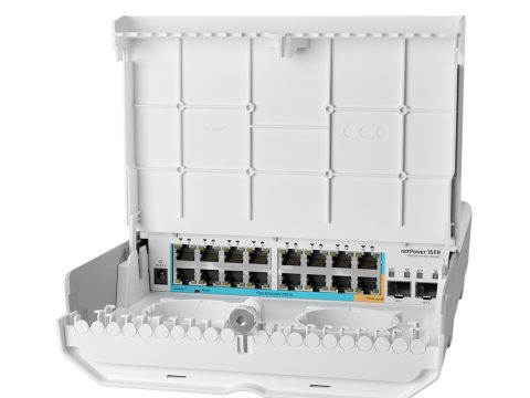 Коммутатор, MikroTik, CRS318-1Fi-15Fr-2S-OUT, netPower 15FR, 16 портов 10/100M (Ether8 Passive PoE 0,75A), Ether1-15 Passive PoE in (Reverse), 2 порта SFP+, RouterOS (5) / SwitchOS, -40°C to 70°C, outdoor case