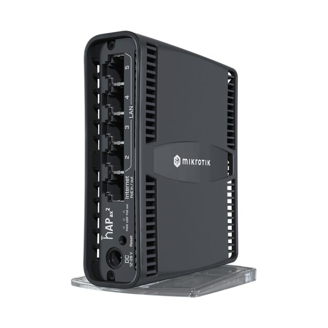 Маршрутизатор, MikroTik, C52iG-5HaxD2HaxD-TC, hAP ax2, 5 портов 10/100/1000M (Ether1 Passive PoE), Passive PoE in, 802.11b/g/n/ac/ax, AX1800, RouterOS (4), -40°C to 50°C, desktop/tower case
