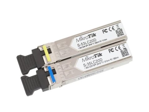 Комплект трансиверов, MikroTik, S-3553LC20D, SFP, 1.25G, SM, T1550nm/R1310nm, 20km, Single LC-connector, в комплекте 2 шт (S-35LC20D и S-53LC20D)