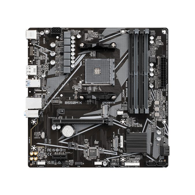 Материнская плата, Gigabyte, B550M K (4719331852764), AM4, B550, 4xDDR4 2400/2667/3200, 4xSATA3, 2xM.2 (1*PCIe 4.0 x4/x2 и SATA, 1*PCIe 3.0 x2), 1xHDMI, 1хDP, 1xPCI-Ex16, 1xPCI-Ex1, mATX
