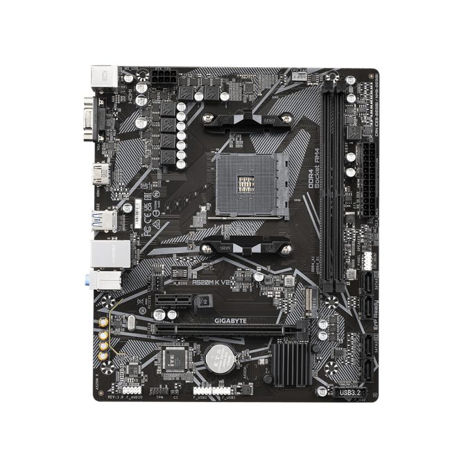 Материнская плата, Gigabyte, A520M K V2 (4719331852771), AM4, А520, 2xDDR4 2133/2400/2667/3200/5100(OC), 4xSATA3, 1xM.2 (PCIe 3.0 x4/x2 and SATA), Raid, 1xD-Sub, 1xHDMI, 1xPCI-Ex16, 1xPCI-Ex1, mATX