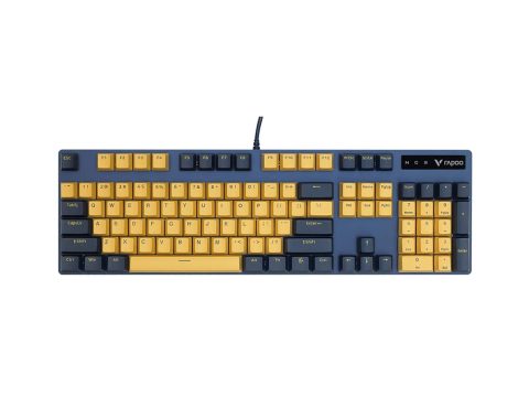 Клавиатура, Rapoo, V500PRO TM, Игровая, USB, Кол-во стандартных клавиш 104, 2.4 ГГц, Bluetooth, USB, Длина кабеля 1,8 метра, RGB, Анг/Рус, Желто-синий