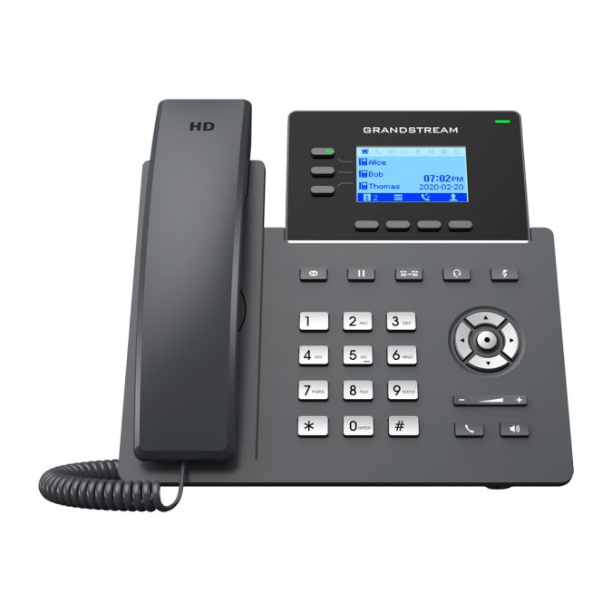 IP телефон, Grandstream, GRP2603P, 6 SIP-аккаунтов, 3 линии, 2 порта GbE PoE, ЖК-дисплей 132x64 (2.7") с подсветкой, без блока питания