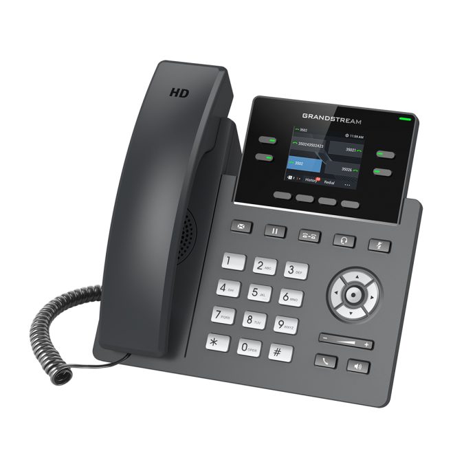 IP телефон, Grandstream, GRP2612, 4 SIP-аккаунта, 4 линии, 2 порта Ethernet 10/100 без PoE, цветной ЖК-дисплей 320x240 (2.4 дюйма), блок питания 5 В/0.6 А