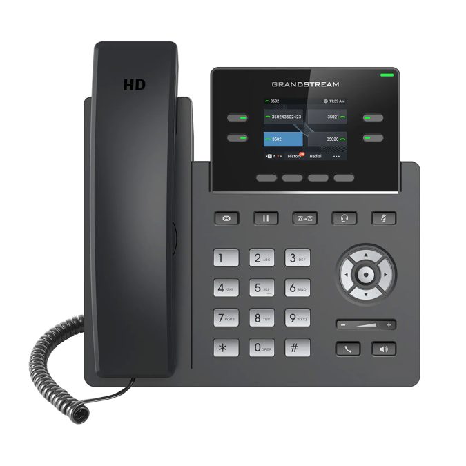 IP телефон, Grandstream, GRP2612, 4 SIP-аккаунта, 4 линии, 2 порта Ethernet 10/100 без PoE, цветной ЖК-дисплей 320x240 (2.4 дюйма), блок питания 5 В/0.6 А