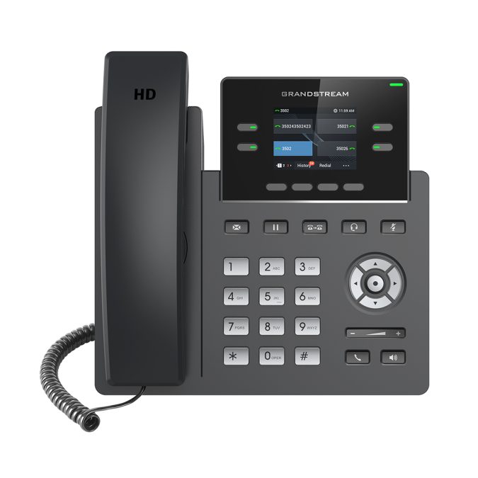IP телефон, Grandstream, GRP2612P, 4 SIP-аккаунта, 4 линии, 2 порта Ethernet 10/100 PoE, цветной ЖК-дисплей 320x240 (2.4 дюйма), без блока питания