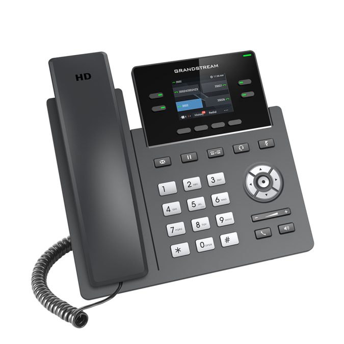 IP телефон, Grandstream, GRP2612G, 4 SIP-аккаунта, 4 линии, 2x GbE PoE, цветной ЖК-дисплей 320x240 (2.4 дюйма), блок питания 5 В/0.6 А