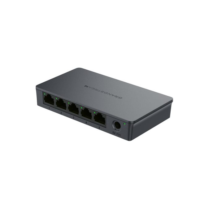 Коммутатор, Grandstream, GWN7700, неуправляемый Plug-and-Play, 5GbE RJ45, коммутационная способность 10 Гбит/с, QoS, Storm Control, Jumbo Frame 9 КБ, пластиковый корпус, настольный/настенный