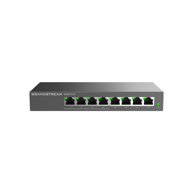 Коммутатор, Grandstream, GWN7701P, Неуправляемый, 8x GbE RJ45, 4x PoE 802.3 af/at, 60W, настольный/настенный