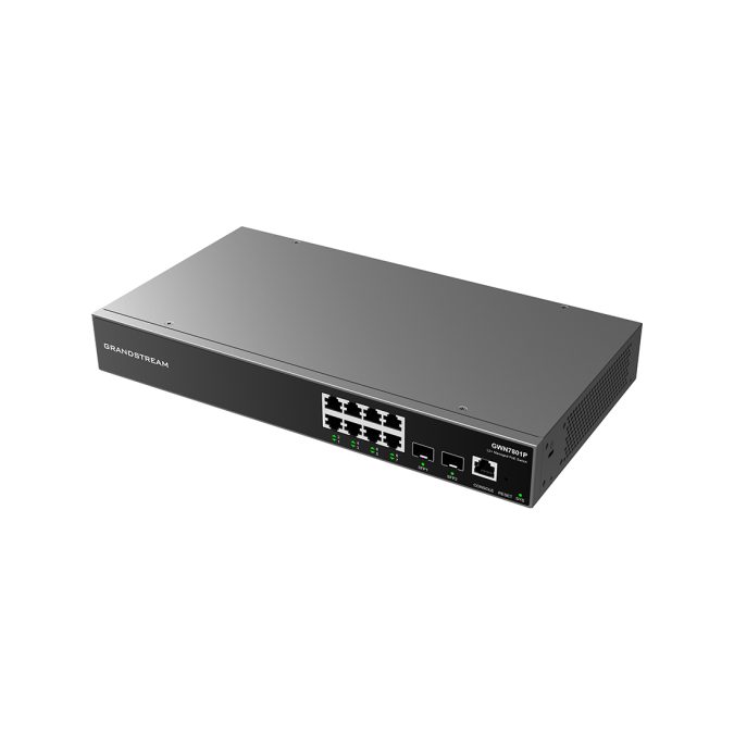 Коммутатор, Grandstream, GWN7801P, Управляемый L2+, 8x GbE RJ45 PoE 802.3 af/at, 120W, 2x SFP, стоечный