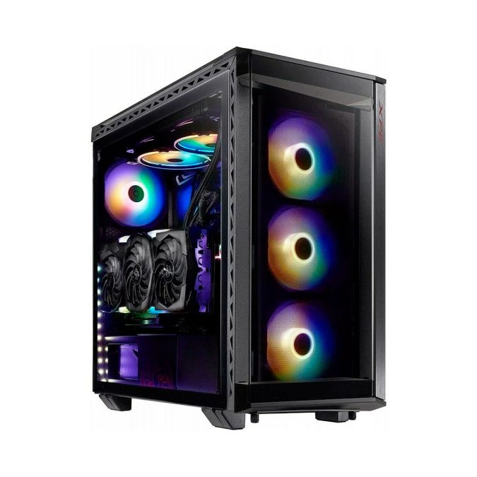 Компьютерный корпус, XPG, Battlecruiser Black, BATTLECRUISER-BKCWW, Mid Tower, E-ATX/ATX/ m-ATX/ Mini-ITX, USB 3.0*2/ Type C*1/ HD Audio/Mic, Кулер 4*12см ARGB, Высота процессорного кулера до 170мм, Длина VGA до 400мм, Количество внутренних отсеков 3*3,5"/6*2,5", Сталь/Закаленное стекло, 485x225x506 мм, без Б/П, Черный
