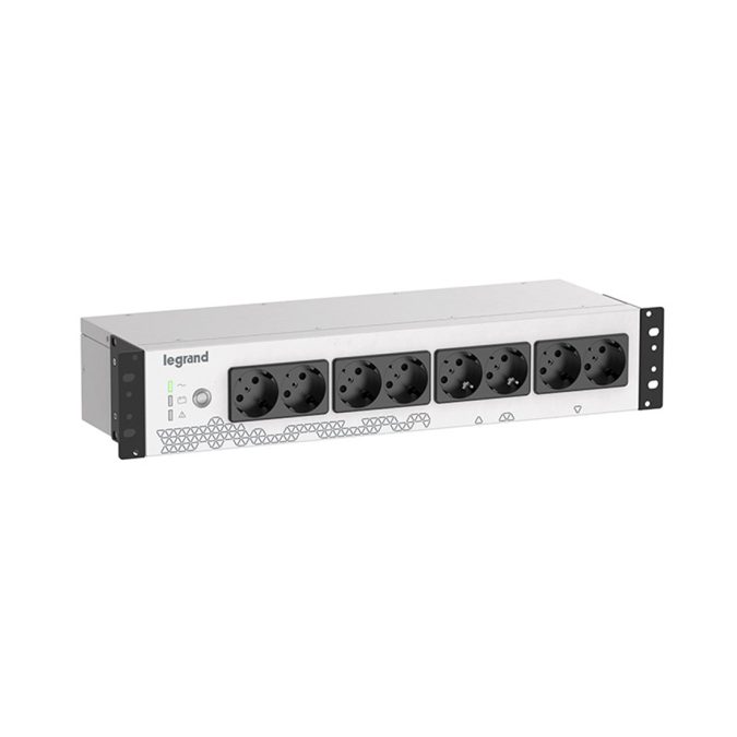 Источник бесперебойного питания, Legrand, Keor PDU 800ВА 8 GR/IT 310332, Мощность 800ВА/480Вт, Офлайн, Стоечный 2U, LED индикаторы, Диапазон работы AVR:180-270В, Бат.: 12В/9Ач., Вых: 8 x Schuko, Белый
