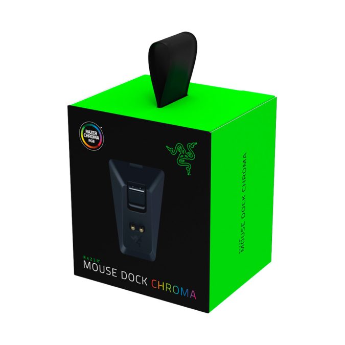 Док-станция для беспроводной зарядки мыши с настраиваемой RGB-подсветкой, Razer, Mouse Dock Chroma, RC30-03050200-R3M1, Порт USB-A для адаптера мыши, 51 г, Razer Chroma ™ RGB с 16,8 миллионами цветовых оттенков, Противоскользящая основа, Порт USB 2.0 Micro-B - обеспечивает подключение к ПК для донгла и зарядки, 70,4 мм (длина)x 45,9 мм (ширина) x 38,9 мм (высота), Чёрная