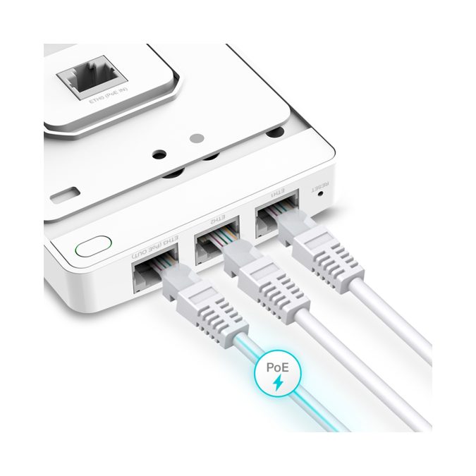 Wi-Fi точка доступа, TP-Link, EAP615-Wall, IEEE 802.11a/b/g/n/ac/ax, AX1800, Uplink: 10/100/1000 Мбит/с Ethernet (1 шт.)• Downlink: 10/100/1000 Мбит/с Ethernet (3 шт.) (один из портов поддерживает PoE Out. Для работы PoE Out требуется подключение PoE+ 802.3at