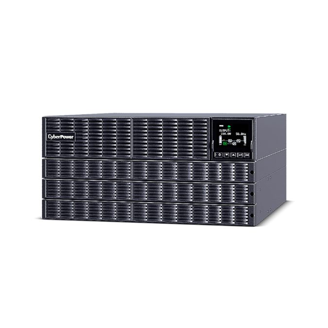 Источник бесперебойного питания, CyberPower, OLS6KERT5U, Мощность 6000ВА/6000Вт, OLS-серия, On-Line, Стоечный 5U, Color LCD/ Smart/USB/RS232/EPO/Сухие контакты/Parallel card/Cloud Card/Ручной байпасс, AVR: 110-300В, Вых: 4xIEC C13/4хIEC C19/Клеммная колодка, АКБ: 12В/7Ач*20 шт, Чёрный