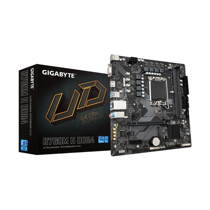 Материнская плата, Gigabyte, B760M H DDR4 (4719331854645), LGA1700, iB760, 2xDDR4 2666/2933/3000/3200, 4xSATA3, 2xM.2 (PCI-E 4.0x4/x2), Raid, 1xD-Sub, 1xHDMI, 1xPCI-Ex16, 1xPCI-Ex1, mATX