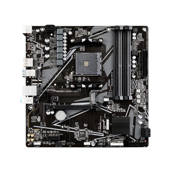 Материнская плата, Gigabyte, A520M DS3H V2 (4719331854690), AM4, А520, 4xDDR4 2400/2667/3200/4733(OC), 4xSATA3, 1xM.2 (PCIe 3.0 x4/x2), 1xHDMI, 1xDP, 1xPCI-Ex16, 1xPCI-Ex1, mATX