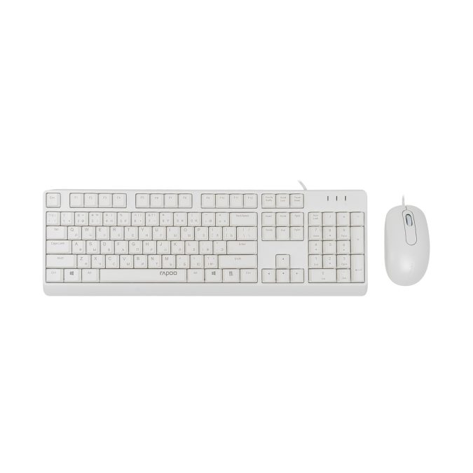 Комплект Клавиатура + Мышь, Rapoo, X130PRO, Оптическая мышь, 1000DPI, USB, Анг/Рус/Каз, Длина кабеля 1,5 метра, Кол-во стандартных клавиш 104, Защита от пролива воды/кофе, Белый
