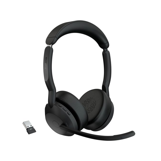 Гарнитура, Jabra, 25599-999-999, Jabra Evolve2 55, Link380a MS Stereo, Беспроводная, Bluetooth 5.2, защита органов слуха : Jabra SafeTone™ 2.0, PeakStop 105, -5°C to + 45°C, Спящий режим