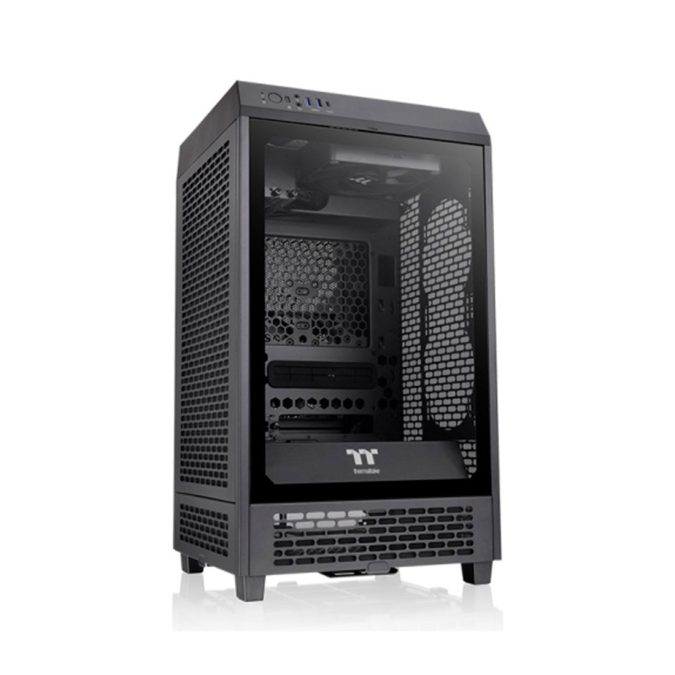 Компьютерный корпус, Thermaltake, The Tower 200, CA-1X9-00S1WN-00, Mini Tower, Mini-ITX, USB 3.0*2/Type C*1, HD-Audio+Mic, Кулер 2*140 мм, Высота процессорного кулера до 200 мм, Длина VGA до 380 мм, 2*3,5"/2*2,5", Сталь, 3мм Закаленное стекло*1, 280*300*537мм, Без Б/П, Чёрный