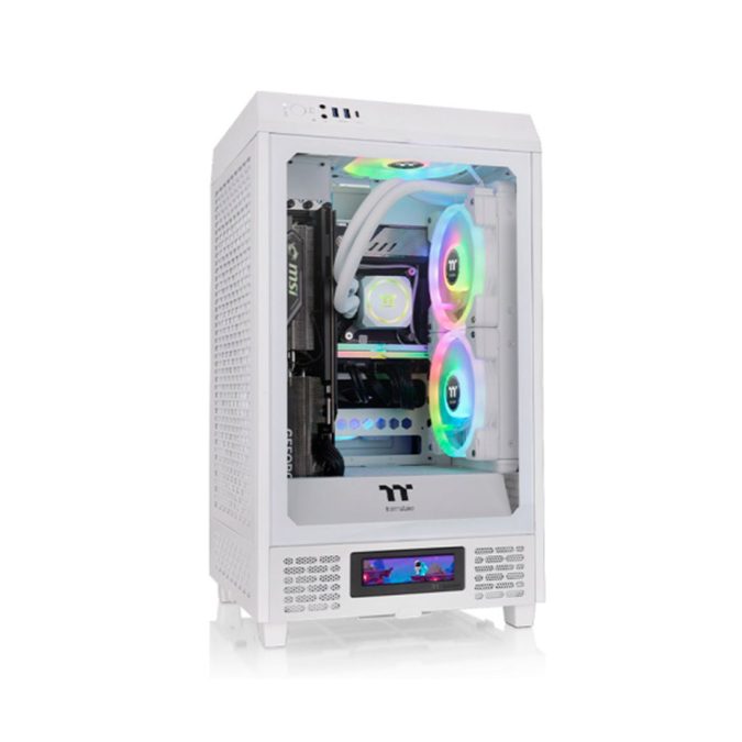 Компьютерный корпус, Thermaltake, The Tower 200 Snow, CA-1X9-00S6WN-00, Mini Tower, Mini-ITX, USB 3.0*2/Type C*1, HD-Audio+Mic, Кулер 2*140 мм, Высота процессорного кулера до 200 мм, Длина VGA до 380 мм, 2*3,5"/2*2,5", Сталь, 3мм Закаленное стекло*1, 280*300*537мм, Без Б/П, Белый