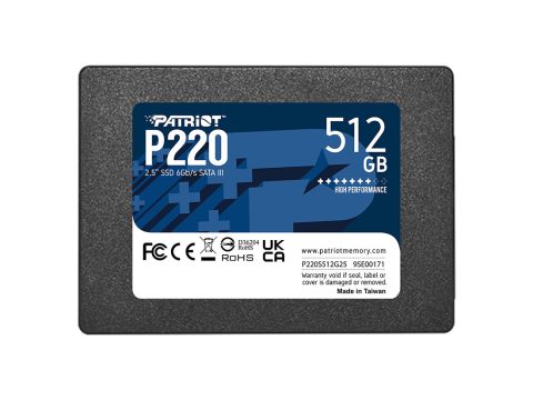 Твердотельный накопитель SSD, Patriot, P220 P220S512G25, 512GB, SATA III, 550/500 Мб/с