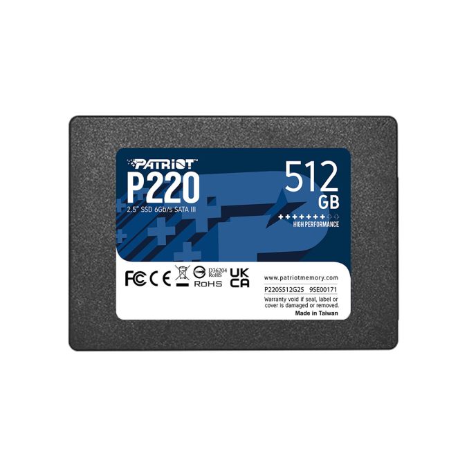Твердотельный накопитель SSD, Patriot, P220 P220S512G25, 512GB, SATA III, 550/500 Мб/с