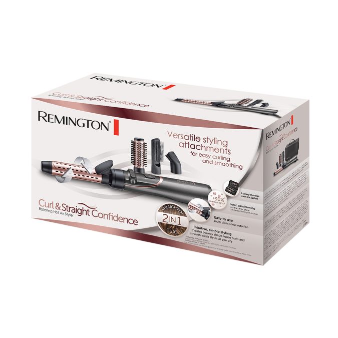 Фен-щетка, Remington, AS8606, Механическое управление, Мощность 800W, Материал покрытия керамика и турмалин, Защита от перегрева, Ионизация,Холодный обдув, Серый