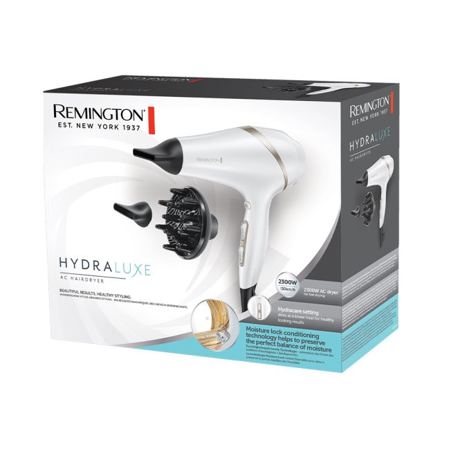 Фен, Remington, AC8901, Мощность 2300W, 2 скоростных режима, 3 температурных режима, AC мотор, Длина шнура электропитания 180см, Белый