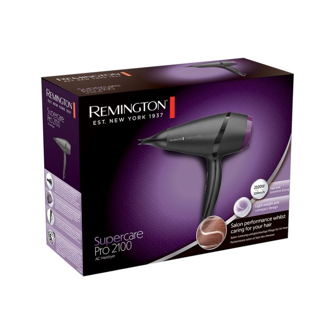 Фен, Remington, AC7100, Мощность 2100W, 2 скоростных режима, 3 температурных режима, AC мотор, Длина шнура электропитания 180см, Черный
