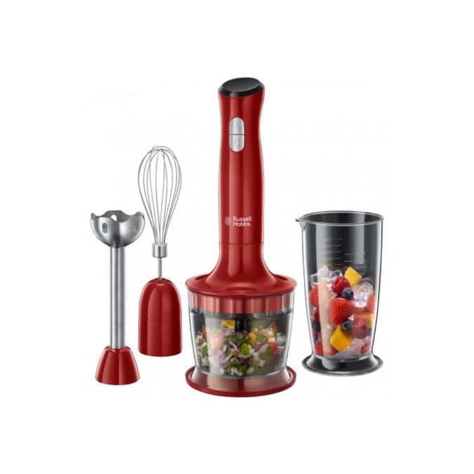 Погружной блендер, Russell Hobbs, 24700-56, Погружной, Мощность 500W, 2 скорости, Пластик, 12000 об/мин, Венчик для взбивания, Мини-измельчитель, Красный